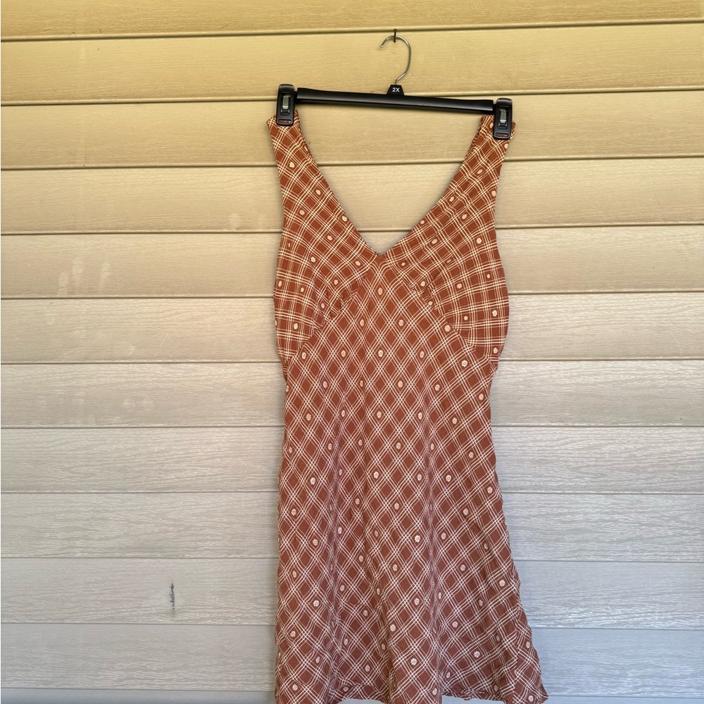 🚨Sold!🚨 Wild Fable Brown Flower Plaid Mini Dress